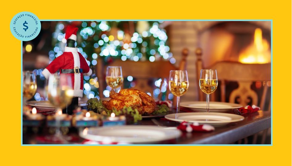 Como economizar na ceia de natal - Jantar de Natal na lareira e árvore de Natal decorada