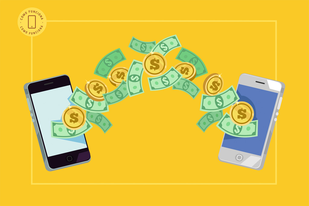 Qual a diferença entre Pix, TED e DOC? Ilustração de pessoas transferindo dinheiro pelo celular